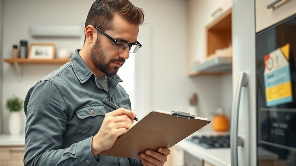 Home inspector carefully examining Orlando home, focusing on details in a bright, clean kitchen, representing the inspection and closing process for selling a home in Orlando